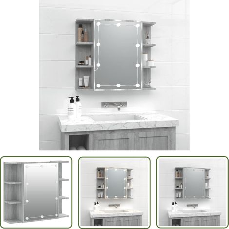 The Living Store Spiegelschrank mit LED Grau Sonoma 70x16,5x60 cm - Spiegelschrank - LED-Spiegel - Badezimmermöbel - Holzwerkstoff - Grau (1/5)