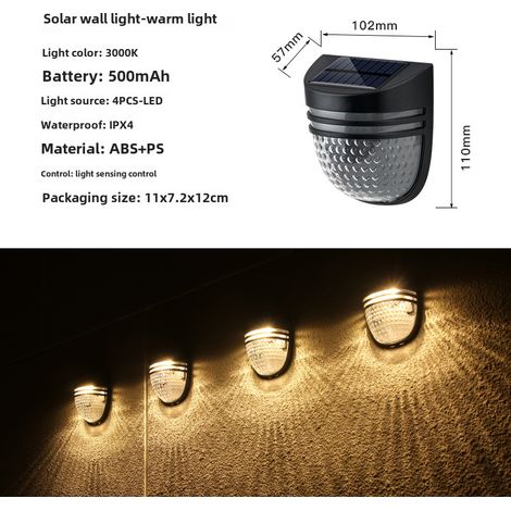 Aplique solar transfronterizo para vallas de casas y jardines, decoración exterior impermeable, luz ambiental (YH0613, aplique solar) (1/5)