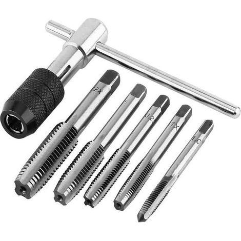 Juego de llaves para machos de roscar Mesee de 6 piezas，llave de trinquete ajustable con mango en T para roscas métricas，M4，M5，plástico y madera (1/5)