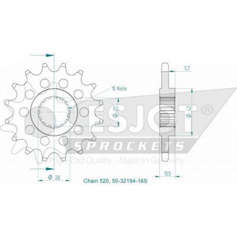 Esjot - Pignon lightweight - 520 - 16 dents - Made in Germany