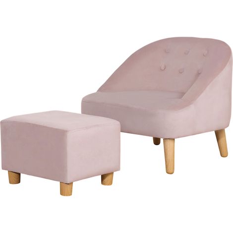 Fauteuil enfant avec repose-pieds pour les enfants de 3 à 5 ans. Design adorable, aspect velours. 51 cm x 51 cm x 50 cm. Rose. (1/4)