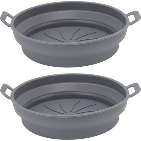 Set mit 2 Silikon-Heißluftfritteusenkörben, 19 cm Durchmesser, Grau, Antihaftbeschichtung, hitzebeständig bis 230 °C, kompatibel mit Heißluftfritteuse und Backofen (1/5)