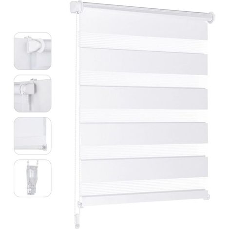 Estor enrollable doble, instalación sin taladros, ajustable, poliéster, para ventanas, sala de estar, dormitorio. (1/5)