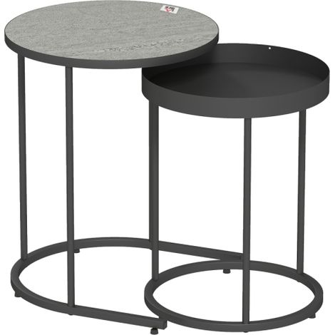 Ensemble de 2 tables de salon empilables, plateau, métal, gris