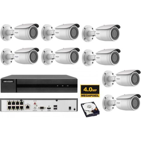 KIT videosorveglianza ip POE Hikvision Nvr 8 canali 4K 8 telecamere Varifocal 2.8-12mm 4 MP hdd 1TB