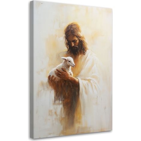 Quadro su tela, Gesà¹ con l'agnello sulle braccia - 40x60 (1/3)
