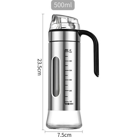 1 Bouteille à huile, Bec verseur automatique, Acier inoxydable, Flacon gradué 500ml, Cuisine