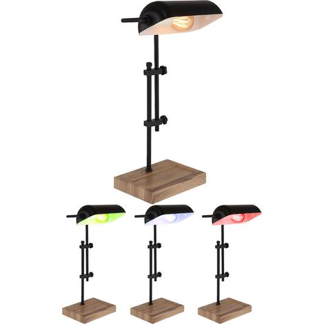 Smart LED lampada da tavolo nera lampada da banco in legno luce laterale regolabile in altezza, LED RGB 5W 470Lm bianco caldo-freddo, LxLxH26,5x18,2x50 cm