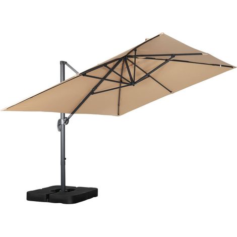 Rectangular cantilever parasol 3x4m + 50x50cm ballast slabs beige 380x259x286 cm - Wimereux + Slabs