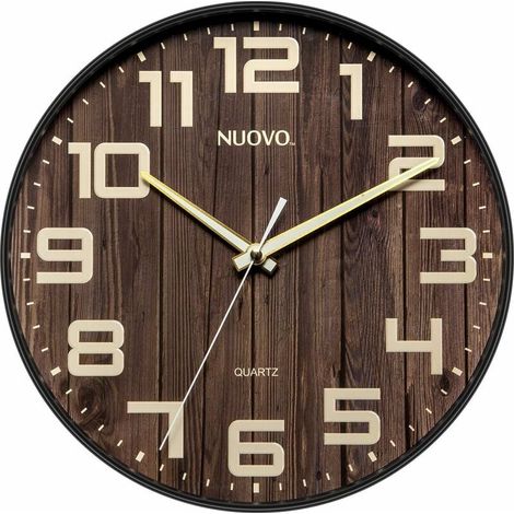 Horloge Murale Ronde - Bois Naturel - 30 cm - Mouvement Quartz Silencieux Sans Tic-Tac - Cadran Grand Chiffres Blanc - Pour Salon Chambre Cuisine Bureau