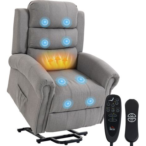 Fernsehsessel Elektrisch mit Aufstehhilfe Massage & Heizung Hellgrau (1/5)