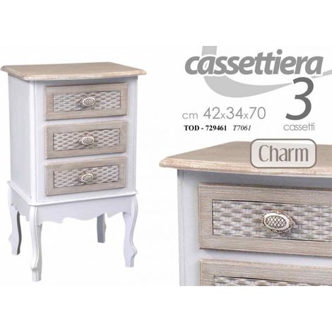 Table de chevet avec tiroirs blancs shabby antiques cm 42 x 34 x 70 h