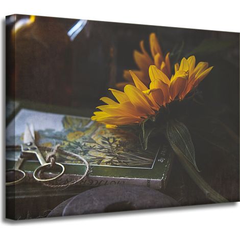 Leinwanddruck Sonnenblume und Buch 40x30 cm