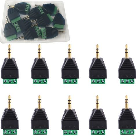 10Pièces 3 Pôles connecteur jack 3,5 mm, borne à vis de 3,5 mm,3.5 mm prise jack stereo adaptateurs Audio fiche 3.5mm TRS AV Borne à vis Balun Convertisseur sans Soudure (1/5)