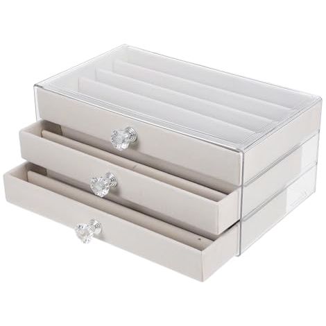 Boîte à Bijoux Décorative en Velours Beige à Tiroirs pour Colliers (1/5)