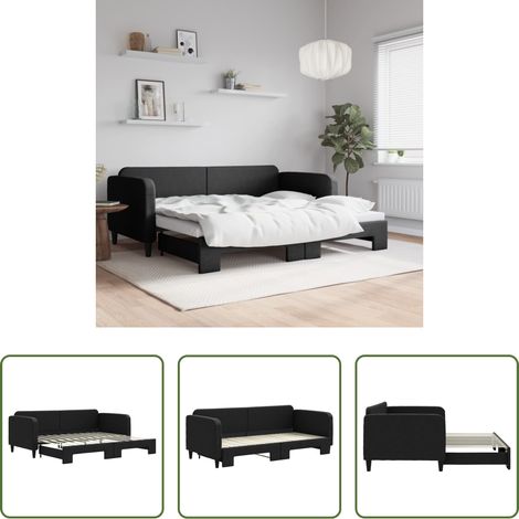 vidaXL Doppelbett -  Tagesbett Ausziehbar Schwarz 90x200 cm Stoff
