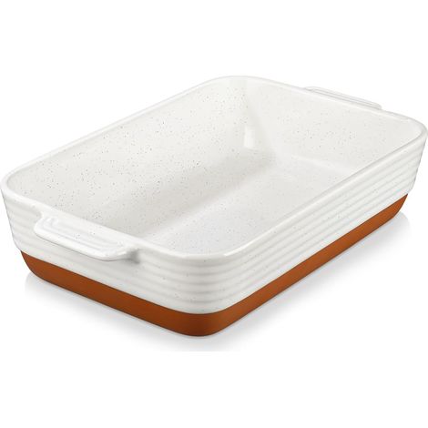 Plat à Gratin en Grès avec Poignée  35 x 23,8 x 8,7 cm, 4500 ml  Plat à Four avec Motif de Sésame  Passe au Lave-vaisselle  Idéal pour Tartes, Gratins, Gâteaux et Lasagnes (1/5)