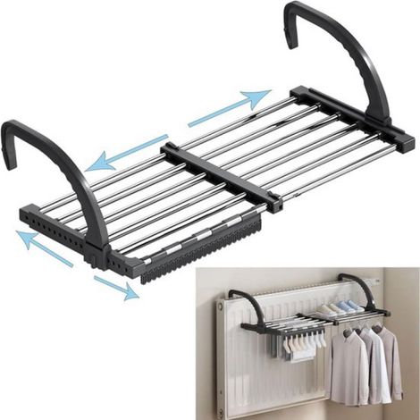 Étendoir à linge suspendu 64-110 cm - Étendoir pour radiateur - Étendoir à linge extensible pour balcon - Étendoir à linge pour rambarde de balcon - Longueur de séchage : 6,6 m (1/5)