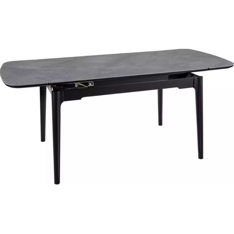 Table extensible 120 + 60 cm en céramique gris brillant, structure bois - TOSINI