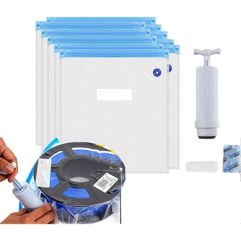 Kit rangement filament PLA imprimante 3D: séchoir, sachets hermétiques, pompe manuelle et clips (1/5)