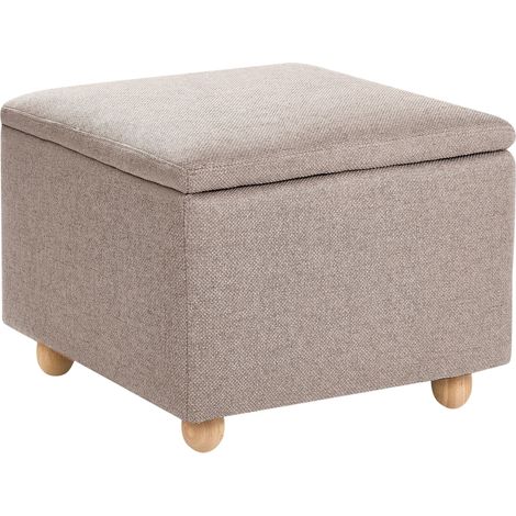 Storage Pouffe Beige Fabric Water-repellent Finish Upholstered Footstool with Storage Hallway Seat FERNDALE