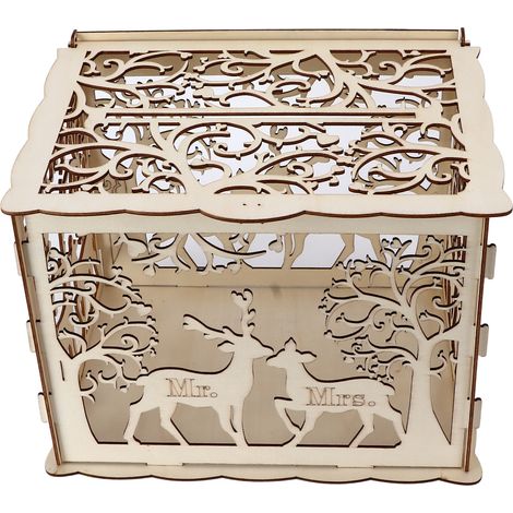 Boîte à cartes de vœux DIY en bois, motif cerf, pour couple, mariage. Boîte décorative. (1/5)