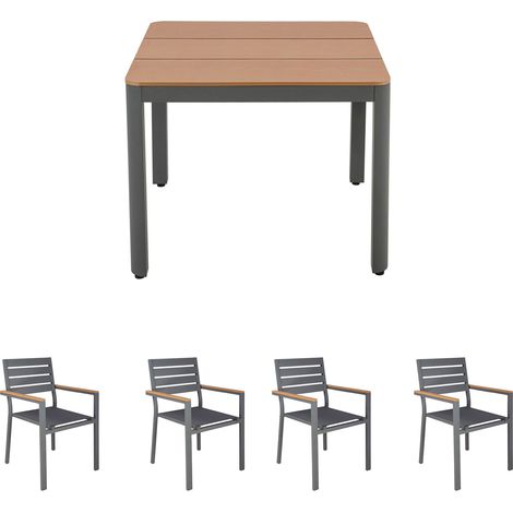 Ensemble table de jardin carrée 90x90x75cm+ 4 fauteuils gris - MIMIZAN