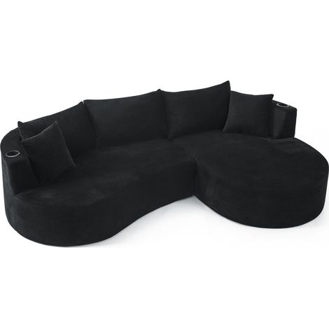 Canapé compressé 3 places, chaise longue droite + canapé 2 places, design incurvé, tissu côtelé doux, avec porte-gobelet et coussins, emballé sous vide, pour le salon, l'hôtel, l'appartement et le bur