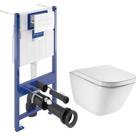 Set WC con struttura di supporto a pavimento e a parete + WC sospeso senza brida Roca con sedile SoftClose + placca (VBROGAWR01-