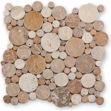 Mosaïque en travertin 30.5x30.5cm – Anti-dérapant R10 – Pour sols intérieurs et extérieurs – Pierre naturelle beige et blanche – Barwolf