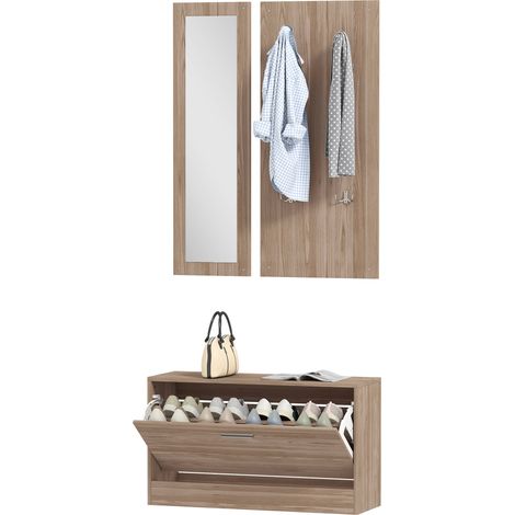 HOMCOM Set da Ingresso con Panca Scarpiera, Specchio e Appendiabiti Legno (1/5)