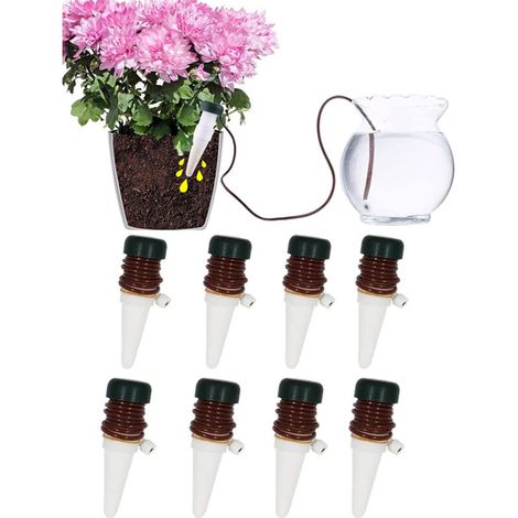 Irrigation Goutte a Goutte Bouteille, 8 Pièces Arrosage Goutte à Goutte en Céramique Arroseur Automatique Plantes Système D'Irrigation Automatique pour Jardin Maison Intérieur Extérieur (1/5)