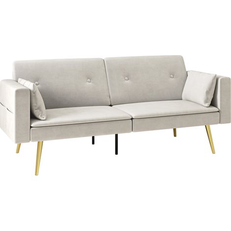 Zweisitzer-Schlafsofa beige mit verstellbarer Rückenlehne, Seitentaschen und Kissen MODENUIT (1/5)
