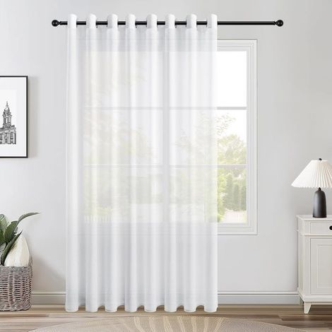 1 pièce Rideau voilage 300x240 cm, effet lin blanc semi-transparent à oeillets, rideaux décoratifs pour salon, chambre ou balcon