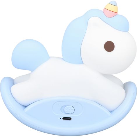 Veilleuse LED en silicone pour enfants, rechargeable par USB, motif cheval mignon avec minuterie, bleue, idéale pour la chambre de bébé. (1/5)