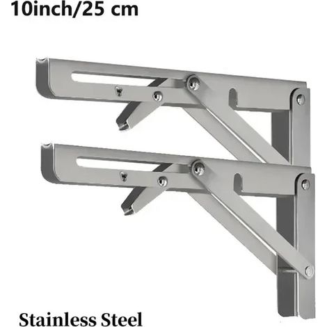 (Acier inoxydable 25 cm) 2 supports d'angle triangulaires pliables, robustes et réglables, pour fixation murale, banc, table ou étagère. (1/5)