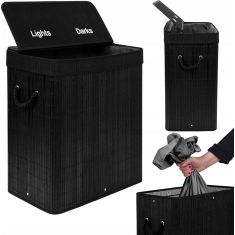 Panier à linge en bambou avec couvercle 100L noir (1/5)