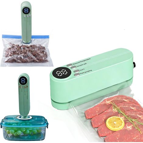 Machine sous vide portable pour la conservation des aliments, avec fonctions de scellage et de mise sous vide 3 en 1, contrôle numérique de la température, mini-chargeur USB... (1/4)