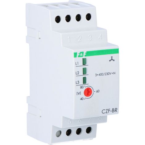 Contactos del sensor de fase y pérdida CZF-BR: 1P, I=10A, umbral ajustable: 165-180V, 2 módulos (1/3)