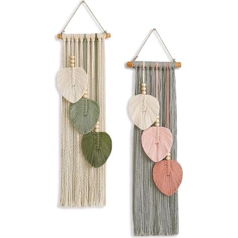 Conjunto de 2 tapices de macramé para pared, tapices de pared, estilo bohemio, encaje, tejido a mano, decoración de pared, fondo (1/5)