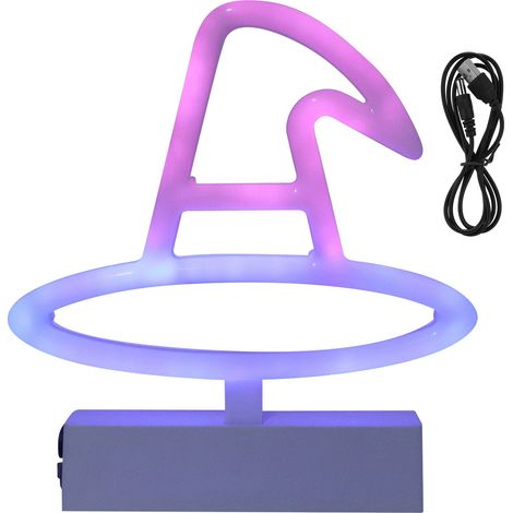 Lampe décorative chapeau de sorcière en plastique néon, source lumineuse RVB USB à piles, éclairage décoratif (1/5)