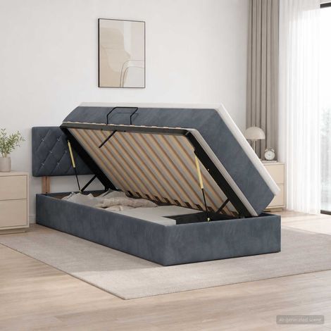 vidaXL Cama con almacenamiento Gris oscuro 90 x 190 cm Terciopelo (1/5)