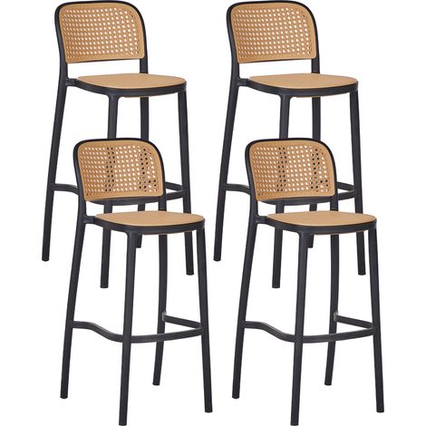 Conjunto de 2 bar de apilables moderno interior exterior asiento de plástico sin reposabrazos beige y negro Plose