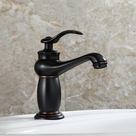 Robinet pour vasque, laiton, noir, monocommande, pour lavabo (1/5)