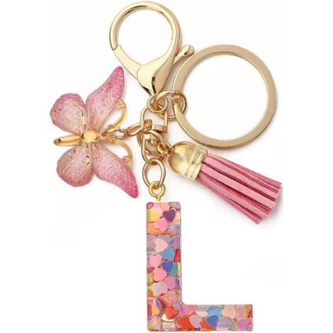 1 portachiavi da bambina con iniziali, portachiavi a farfalla rosa, lettera L rosa (1/5)