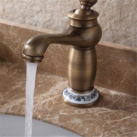 Mitigeur vintage antique laiton – Céramique, eau chaude/froide – Pour salle de bain ou cuisine, équipement décoratif (1/5)