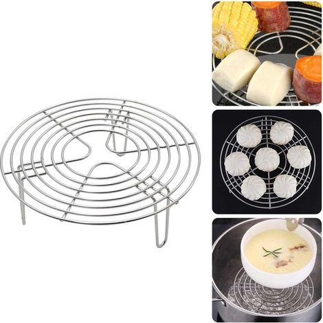 Panier vapeur rond, grille de refroidissement, support à casseroles en acier inoxydable, grille de cuisson, panier vapeur pour friteuse à air chaud, panier vapeur pour autocuiseur, grille à gâteaux, 1 (1/5)