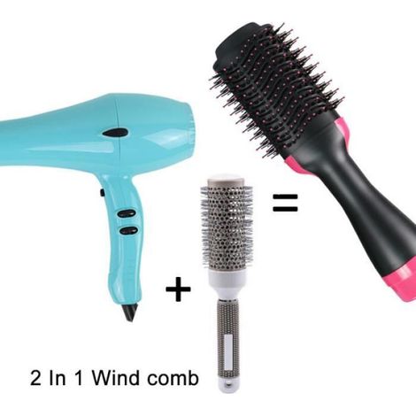 Brosse soufflante 2 en 1 Professionnel Sèche-cheveux Brosse à Cheveux Curleur Lisseur Peigne Salon Coiffure Rapide Styling Outils (1/4)