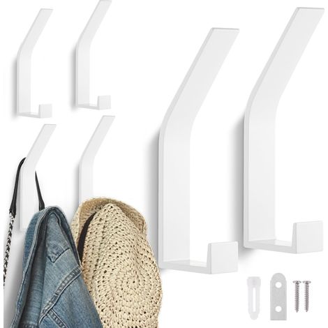 6 Pièces Porte Manteau Mural, Patere Murale Moderne, Crochet Mural Vis Invisibles, Crochet Porte Manteau pour Vestes, Manteaux, écharpes, Sacs à Main (Blanc) (1/5)