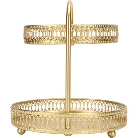 Corbeille à fruits dorée à double compartiment, panier élégant en fer forgé de style champêtre, support pour corbeille à fruits à double compartiment, assiette à fruits, plateau de rangement pour en-c (1/5)